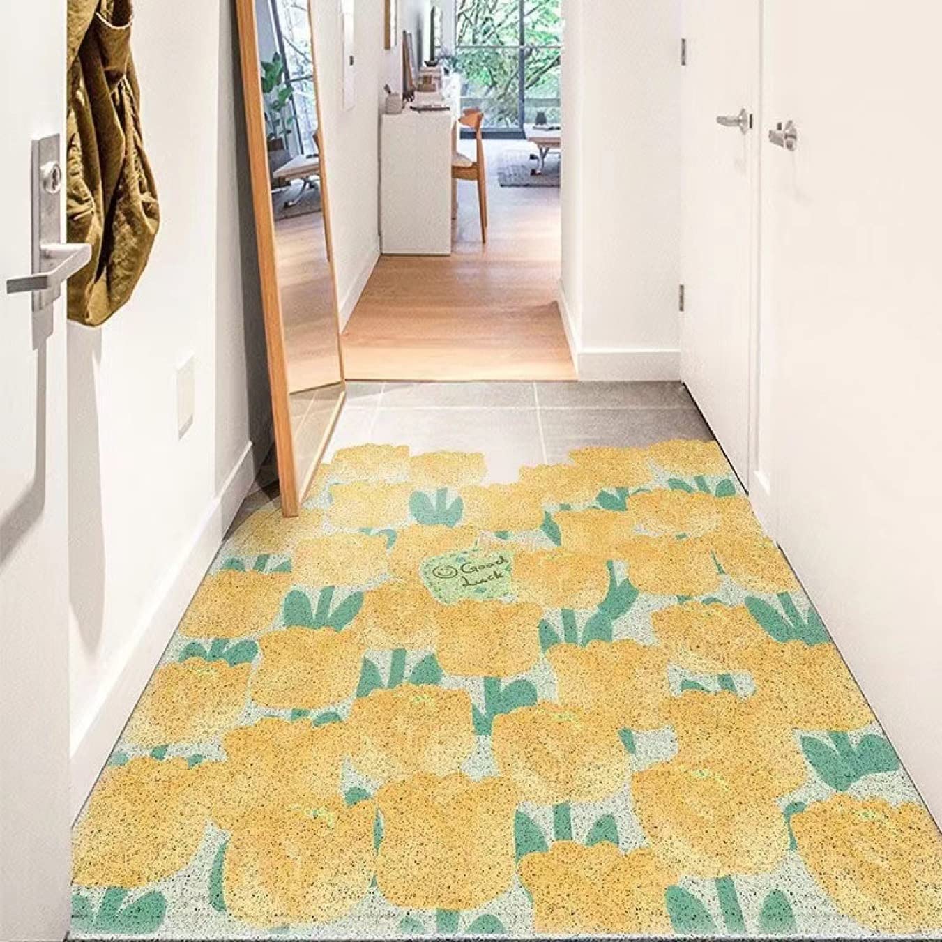 華やかな花柄が魅力、ベルギー製ウィルトン織りの玄関マット 約 50×80